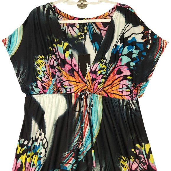 Ever Pretty Womens Maxi Dress Size‎ 14 Black Butterfly Print Short Sleeve NEW - Picture 2 of 12